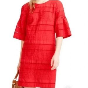 J. Crew Coral Red Eyelet Flutter Sleeve Shift Mini Dress #G1269 Women's Size 00‎